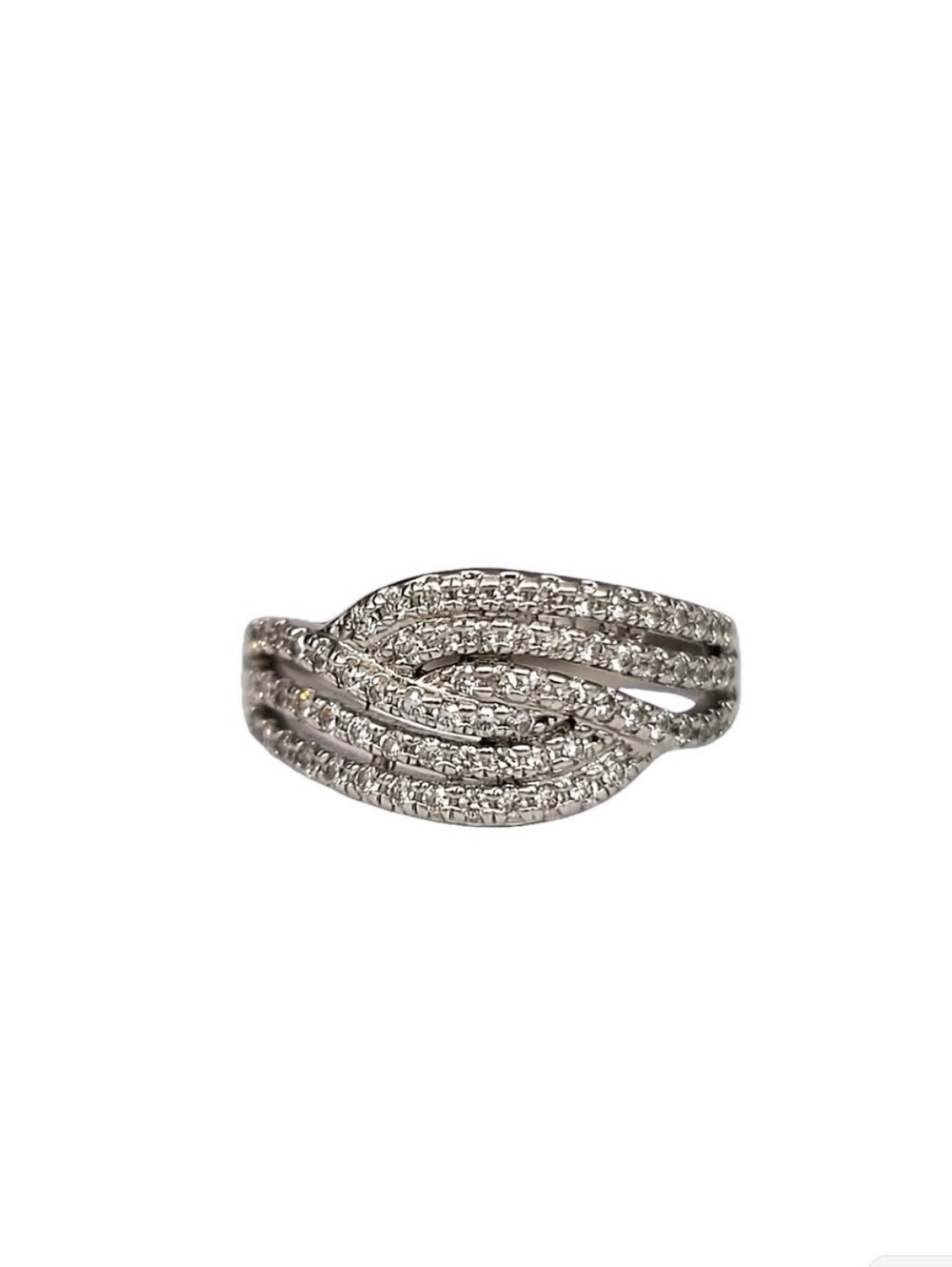 R.S. Covenant RSC Vintage Wavy Pavé CZ Statement Ring | Rhodium Plated | Size 9